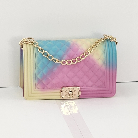 Caleesa Quilted Rainbow Color Crossbody Jelly Women's Rectangle Bag Purse - Picture 3 of 7